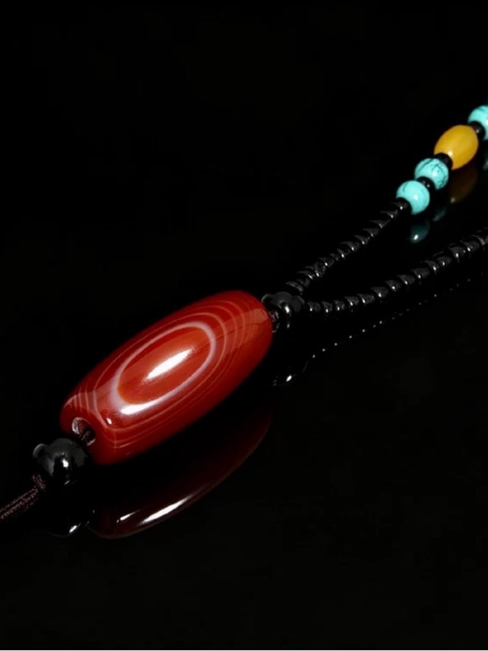 Red Agate Bead Necklace with Turquoise Accent - Women Jewelry